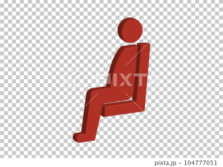 優先席マーク  赤色の人間のシルエットが椅子に座る3Dイラスト 左向き 104777051