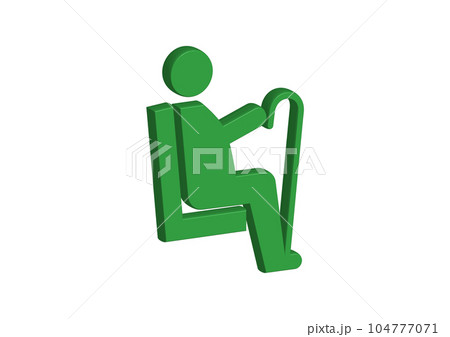 優先席マーク 緑色の杖をついた高齢者のシルエットが優先座席に座る3Dイラスト 右向き 104777071