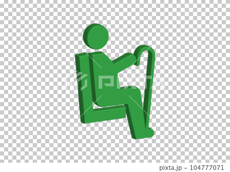 優先席マーク 緑色の杖をついた高齢者のシルエットが優先座席に座る3Dイラスト 右向き 104777071