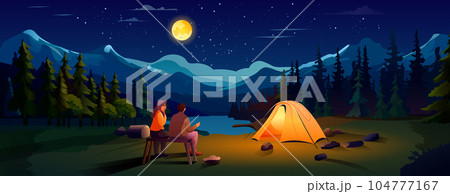 couple sitting near tent camping area night campsite summer camp travel vacation concept mountains landscape couple sitting near tent camping area night campsite summer camp travel vacation concept mountains landscape 104777167