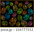Coloured leaves on a black background. Cute coloured leaves for any decoration. Art of the coloured leaves. 104777552
