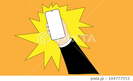 The hand is holding the phone. Online payment. Mobile phone in hand. Smartphone new technology. The hand is holding the phone. Online payment. Mobile phone in hand. Smartphone new technology. 104777553