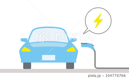 電気自動車が充電する様子を正面から描いたイラスト 104778766