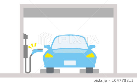 電気自動車を車庫で充電する様子を正面から描いたイラスト 電気自動車を車庫で充電する様子を正面から描いたイラスト 104778813