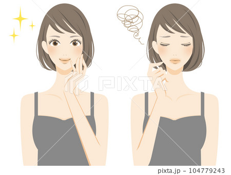 健康と美容　笑顔と悲しむ表情のイラストセット 104779243