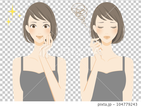 健康と美容　笑顔と悲しむ表情のイラストセット 104779243