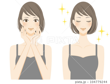 肌トラブルが解決　美肌の女性イメージのイラスト 104779244