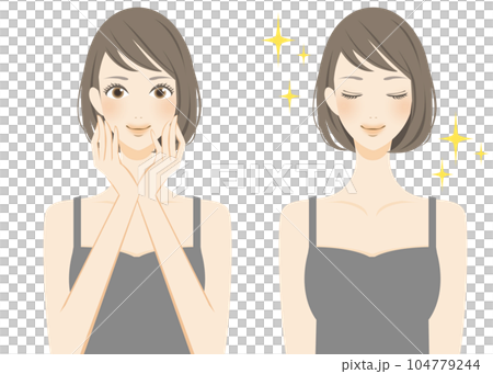肌トラブルが解決　美肌の女性イメージのイラスト 104779244