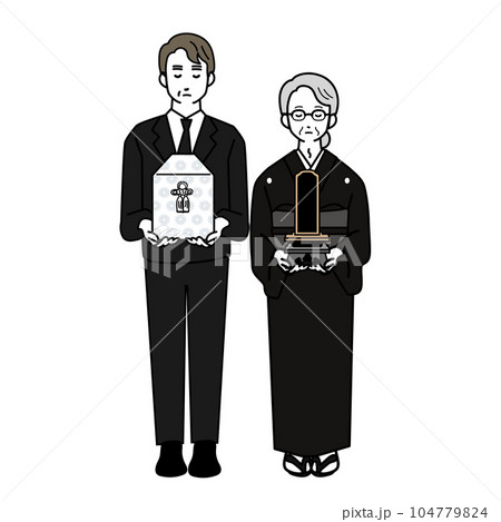 遺骨と位牌を持つ喪主のイラスト 遺骨と位牌を持つ喪主のイラスト 104779824
