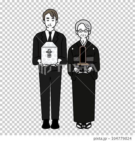 遺骨と位牌を持つ喪主のイラスト 遺骨と位牌を持つ喪主のイラスト 104779824