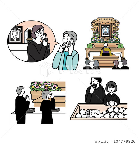 通夜 葬儀 焼香のシンプルなイラストセット 通夜 葬儀 焼香のシンプルなイラストセット 104779826