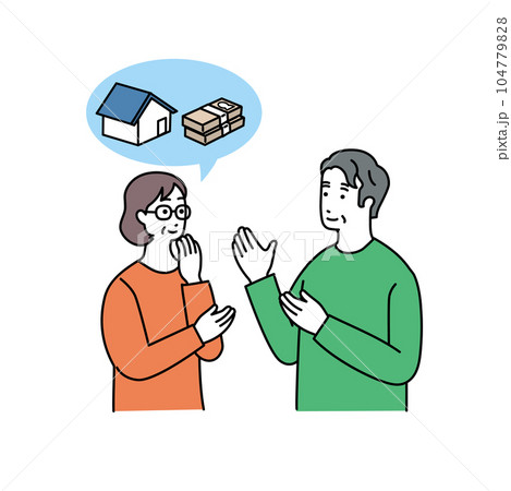 相続について話し合う中年の男女のイラスト 104779828