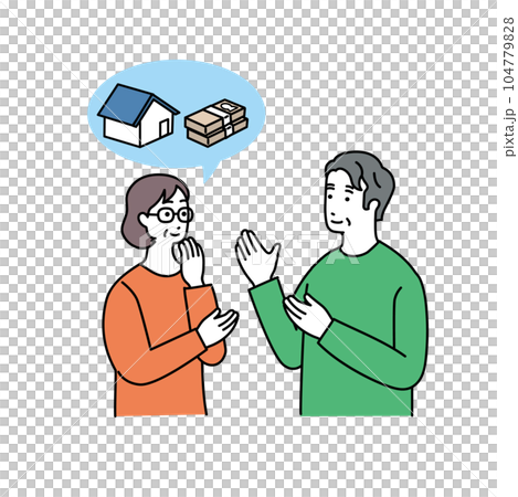 相続について話し合う中年の男女のイラスト 104779828