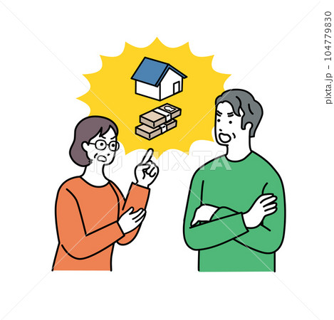 相続について言い争いをする男女のイラスト 104779830