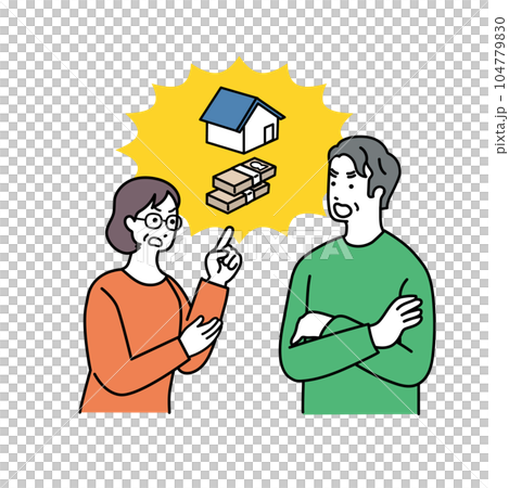 Illustration of a man and woman arguing about inheritance 104779830