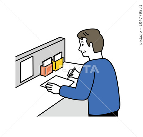 役所で手続きをする中年男性のシンプルなイラスト 104779831