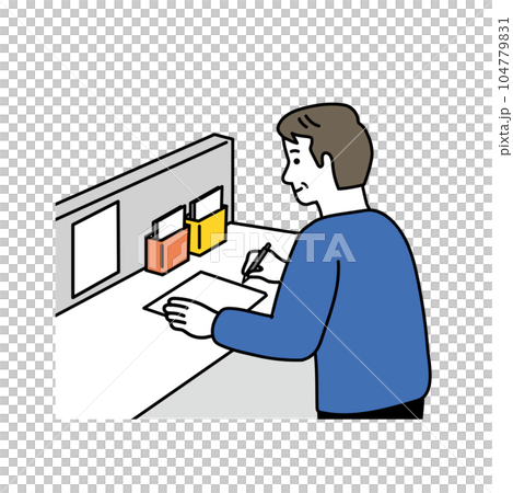 役所で手続きをする中年男性のシンプルなイラスト 104779831
