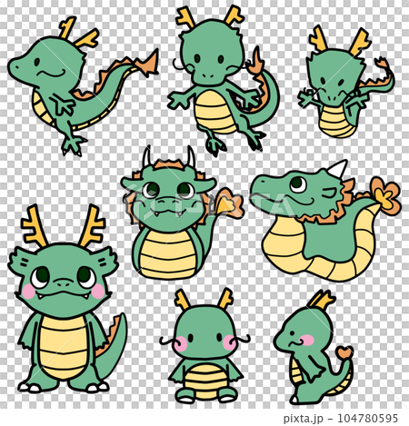 A cute deformed dragon color illustration set that can be used for New Year's cards in the year of the dragon 104780595