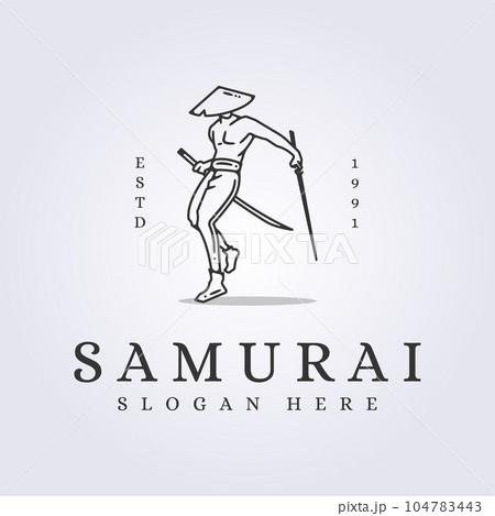 samurai with 2 katana wear conical hat for logo vector illustration design 104783443