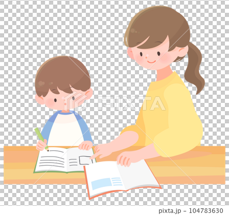 勉強する子供と教える母親 家庭学習 勉強する子供と教える母親 家庭学習 104783630