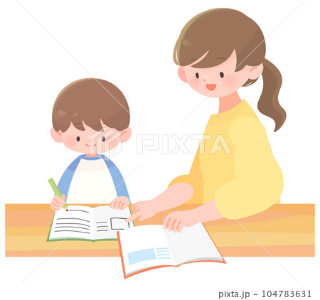 勉強する子供と教える母親　家庭学習 104783631