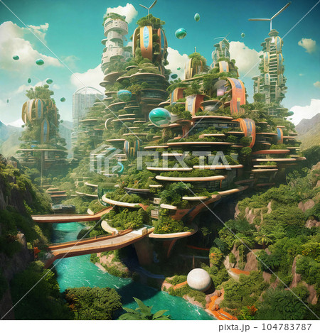 Solarpunk  City, Fantasy landscape, Eco city