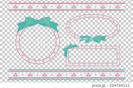 復古可愛蒂羅爾風格絲帶框架線粉紅色花朵 復古可愛蒂羅爾風格絲帶框架線粉紅色花朵 104784111