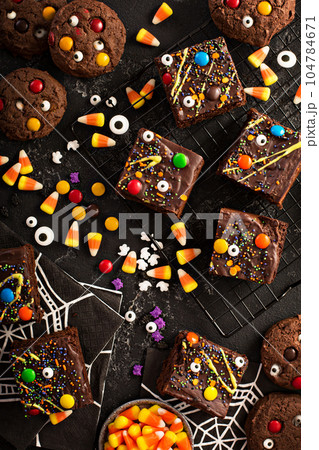 Chocolate monster brownies homemade treats for Halloween Chocolate monster brownies homemade treats for Halloween 104784671