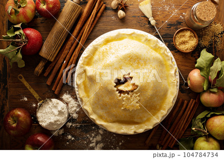 Homemade apple pie ready to be baked Homemade apple pie ready to be baked 104784734