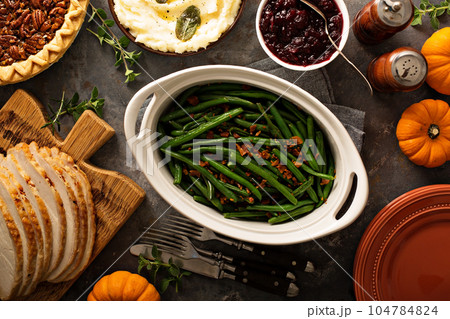 Green beans with bacon for Thanksgiving or Christmas dinner Green beans with bacon for Thanksgiving or Christmas dinner 104784824