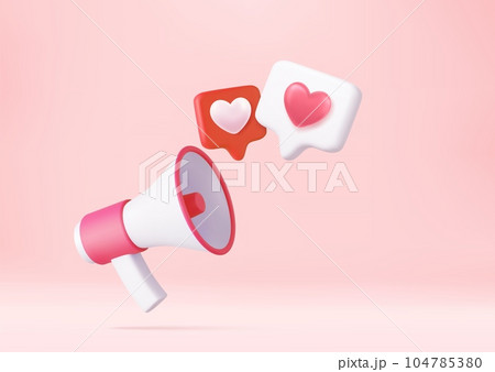 3d megaphone, loudspeaker with hearts 104785380