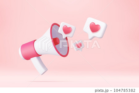 3d megaphone, loudspeaker with hearts 3d megaphone, loudspeaker with hearts 104785382