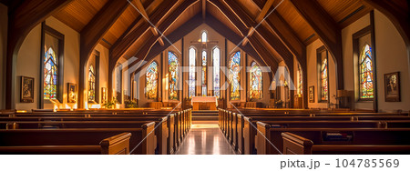 modern church for the faithful, religious place, banner made with Generative AI 104785569