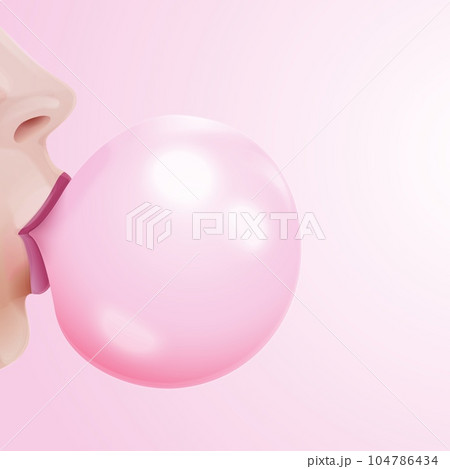 Girl blowing gum. Realistic woman mouth blow. 104786434 PIXTA