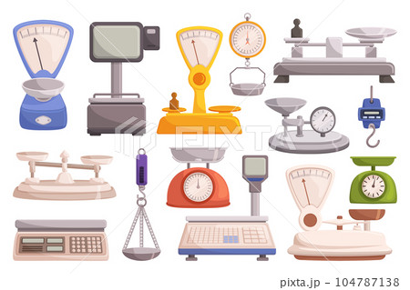Set Of Store Scales Precise And Reliable Weighing System Used In Retail Settings. Equipped With A Sturdy Platform 104787138