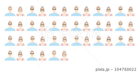 Set of Cat Eye glasses frames glasses on women and men flat character fashion accessory illustration. Sunglass front 104788022