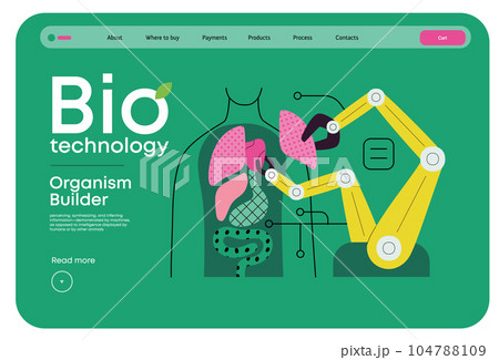 Bio Technology, Organism Builder -modern flat vector concept illustration of robot assembling organism using blocks, parts representing organ systems. Metaphor of regenerative medicine and 3D printing 104788109
