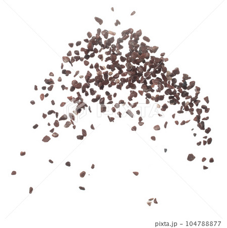 Fish Tank decorative Rock stone gravel fly explosion fall, red stone rock explode abstract cloud fly, splash in air for ground floor. White background isolated high speed shutter freeze shot Fish Tank decorative Rock stone gravel fly explosion fall, red stone rock explode abstract cloud fly, splash in air for ground floor. White background isolated high speed shutter freeze shot 104788877