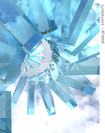 空に浮かぶ螺旋状の正方形透明タイル3　3Dイラストレーション縦 104789075