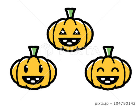 ハロウィンのかぼちゃ_色々な表情のアイコン_シンプルな手描き風 ハロウィンのかぼちゃ_色々な表情のアイコン_シンプルな手描き風 104790142