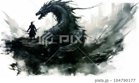 Generative AI,  Dragon and Rider Amidst the Mystical Forest 104790177