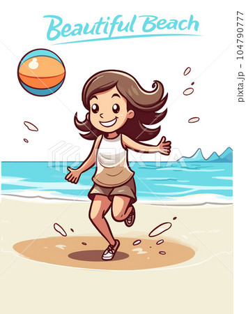 Vector Illustration, Girl cartoon character playing ball on the beach 104790777
