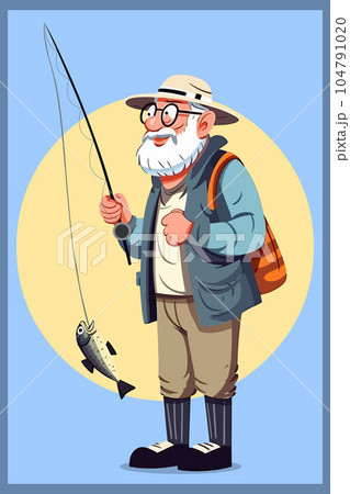 Vector Illustration, Grandpa Fishing, isolated Vector Illustration, Grandpa Fishing, isolated 104791020