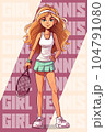 Vector Illustration, Tennis Girl Character standing, isolated 104791080
