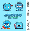 Vector Art, Set Illustration of Cartoon Monster Blue and Book 104791081