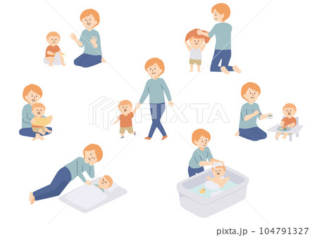 幼い子供の世話をする母親のイラスト 幼い子供の世話をする母親のイラスト 104791327