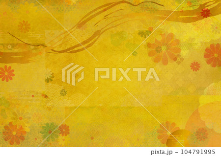 金の和紙に和柄と花柄のデザインテクスチャ 104791995