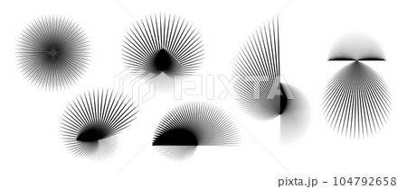 Abstract spiky elements set. Radial and spiral spokes objects collection. Thin thorn shapes and angular sunburst bundle for posters, collages, decoration. Vector futuristic pack 104792658