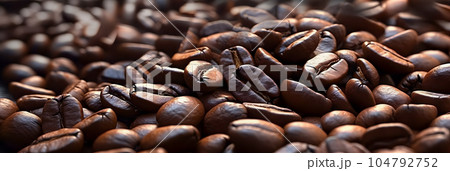 Close up of cofffee beans . Created by generative AI . 104792752