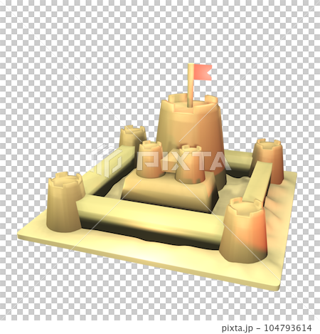 3D summer sand castle icon rendered isolated on the transparent background 104793614
